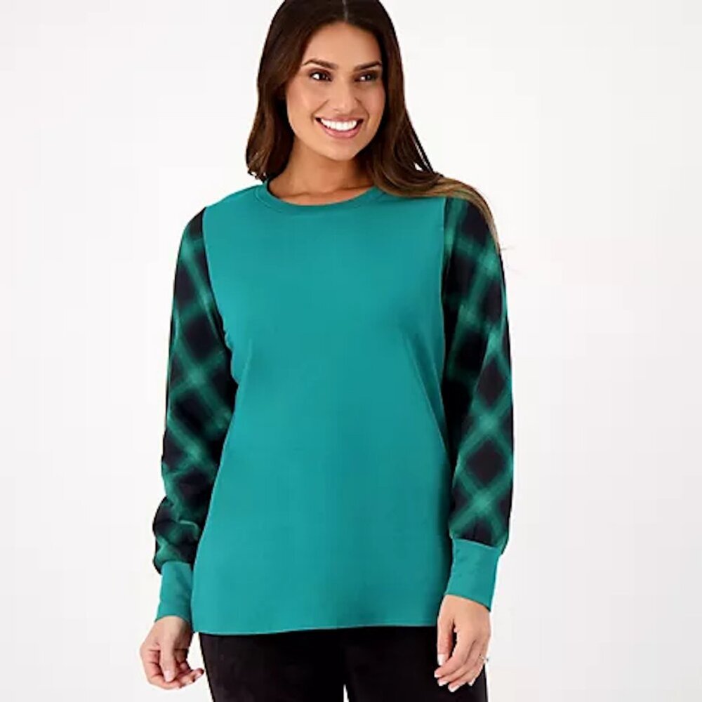 New Belle by Kim Gravel French Terry Flannel Sleeves Sweatshirt Size XXS